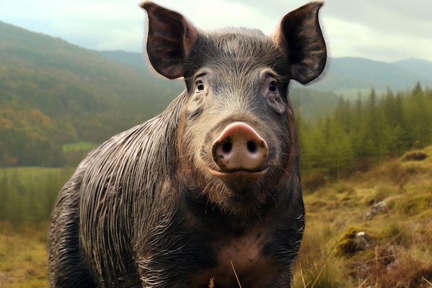 Portret świni w górach Koncepcja rolnictwa wiejskiego