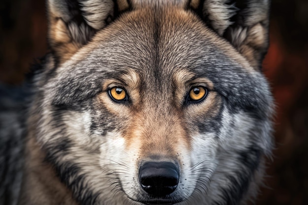 Portret szarego wilka z bliska