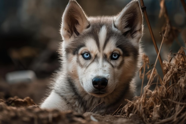 Portret szczeniaka husky syberyjskiego