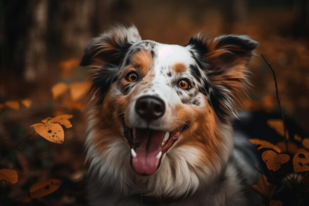 Portret szczęśliwego i wesołego psa z wywieszonym językiem, stworzony za pomocą generatywnej sztucznej inteligencji