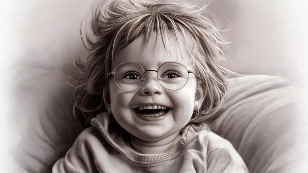 Portret szczęśliwego, uroczego dziecka w okularach.