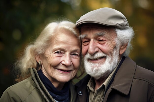 Portret szczęśliwej pary seniorów spędzających razem trochę czasu na odpoczynku stworzony za pomocą generatywnej sztucznej inteligencji