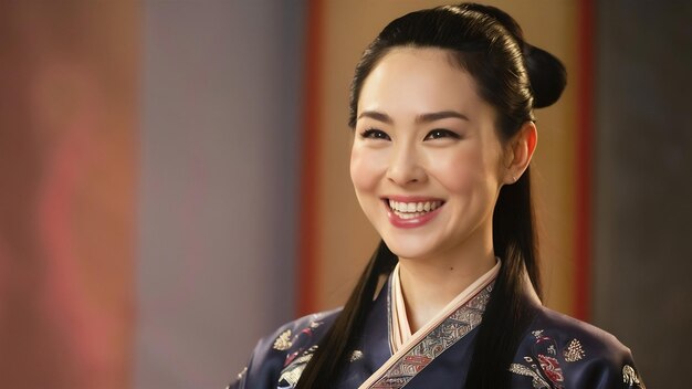 Portret szczęśliwej uśmiechniętej azjatyckiej kobiety