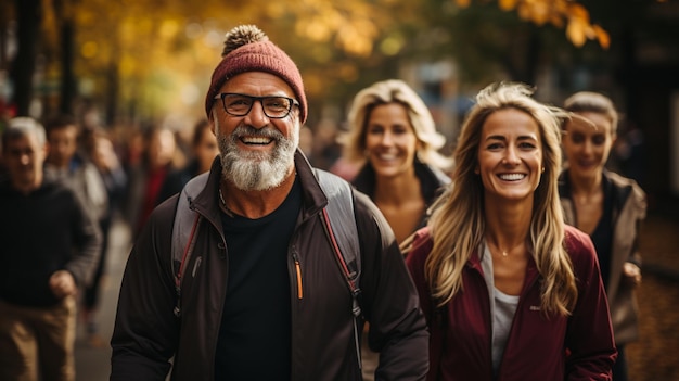 Portret szczęśliwych młodych ludzi uśmiechających się w mieście jesieni