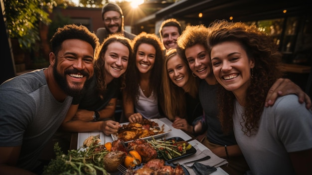 portret szczęśliwych przyjaciół robiących selfie w ogrodzie