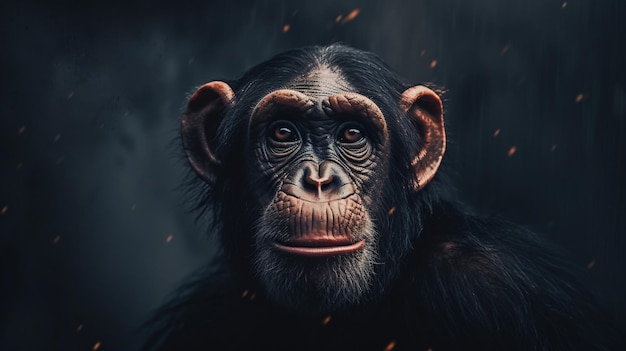 Portret szympansa na tle dymu