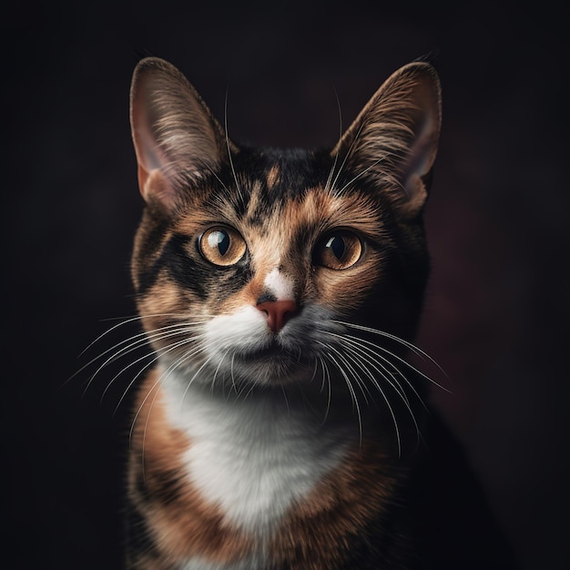 Portret trójkolorowego kota na czarnym tle Generatywna sztuczna inteligencja