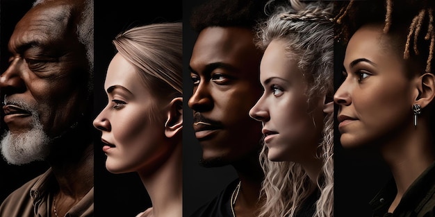 Portret twarzy różnych ludzi razem patrząc prosto Koncepcja wielorasowa