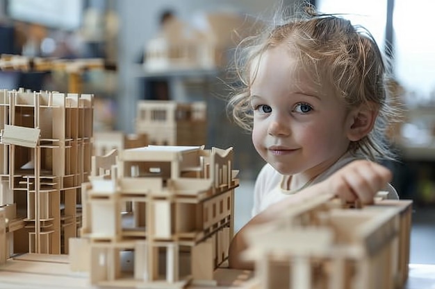Zdjęcie portret twórczych architektów dzieci budujące marzenia