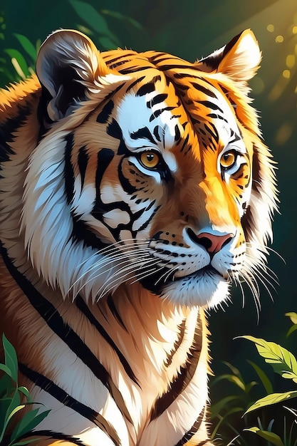 Portret tygrysa w porannym słońcu w naturze generatywny ai