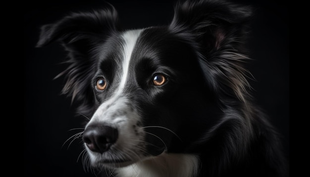 Portret uroczego czystej rasy psa, border collie, wyglądającego na czujnego, wygenerowanego przez sztuczną inteligencję