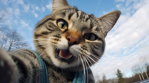 Portret uroczego kota robiącego selfie