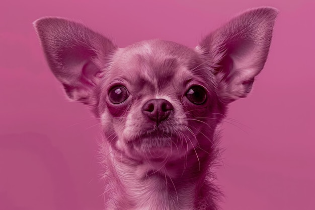 Portret uroczego psa Chihuahua z dużymi uszami na żywym różowym tle Fotografia zwierząt domowych