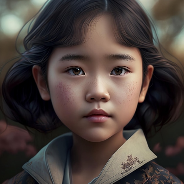 Portret uroczej, poważnej azjatyckiej dziewczyny Avatar AI z okazji Dnia Dziecka