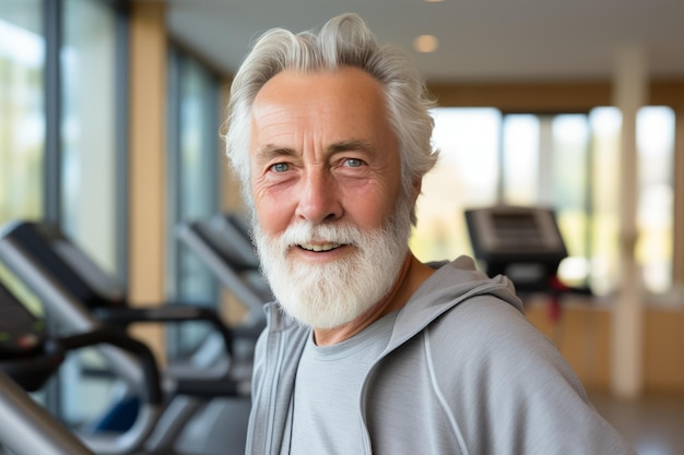 portret uśmiechniętego starszego mężczyzny w siłowni patrząc na kamerę Zdrowy styl życia