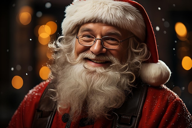 Portret uśmiechniętego Świętego Mikołaja w świątecznym czerwonym kostiumie