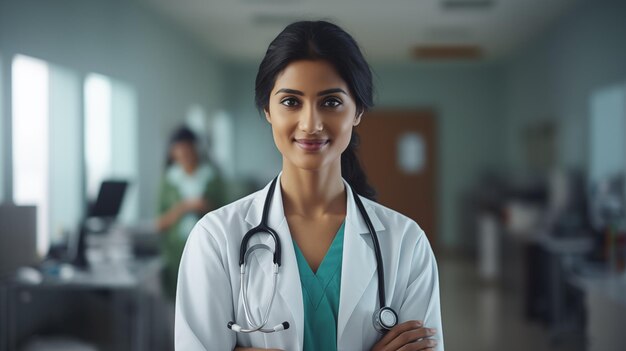 Portret uśmiechniętej lekarki w szpitalu