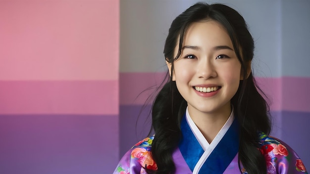 Portret uśmiechniętej młodej azjatyckiej kobiety