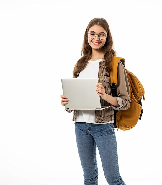 Portret uśmiechniętej młodej kobiety, pięknej studentki.