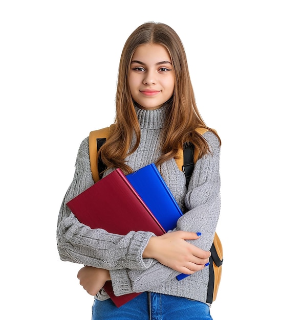 Portret uśmiechniętej młodej kobiety, pięknej studentki.