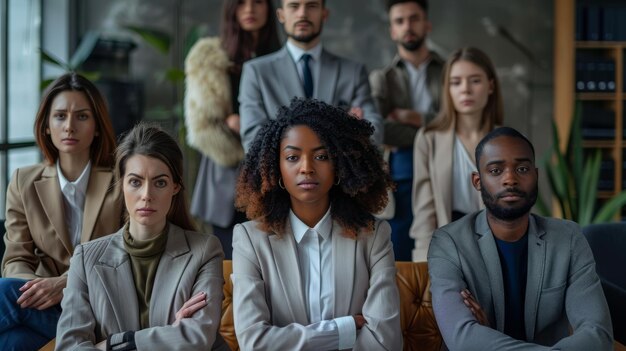 Zdjęcie portret wielokulturowej grupy przyjaciół stres i poważność w miejscu pracy różnorodność i włączenie