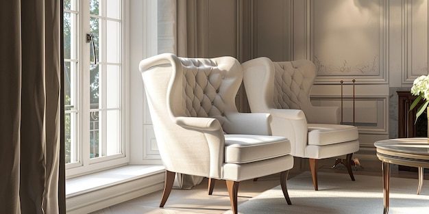 Portret wiktoriańskiego krzesła w nowoczesnym luksusowym wnętrzu pokoju