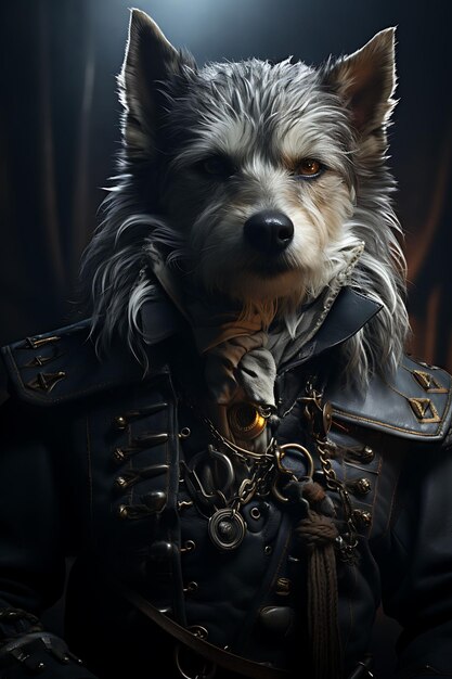 Portret wilka pirata pierwszy oficer kostium czaszka i skrzyżowane kości bandana kolekcje sztuki zwierzęcej