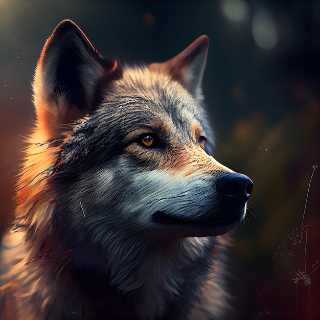 Portret wilka w jesiennym lesie Malarstwo cyfrowe