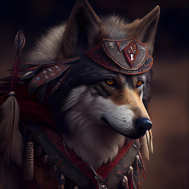 Portret wilka w stroju ludowym renderowania 3d