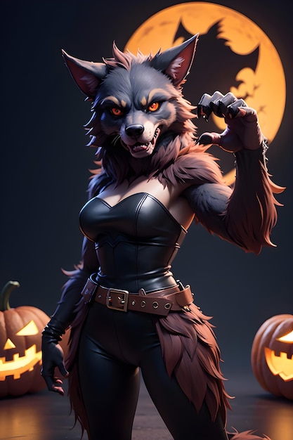 Portret wilkołaka z dynią Halloween