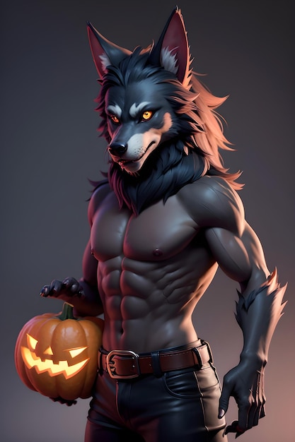 Portret wilkołaka z dynią Halloween