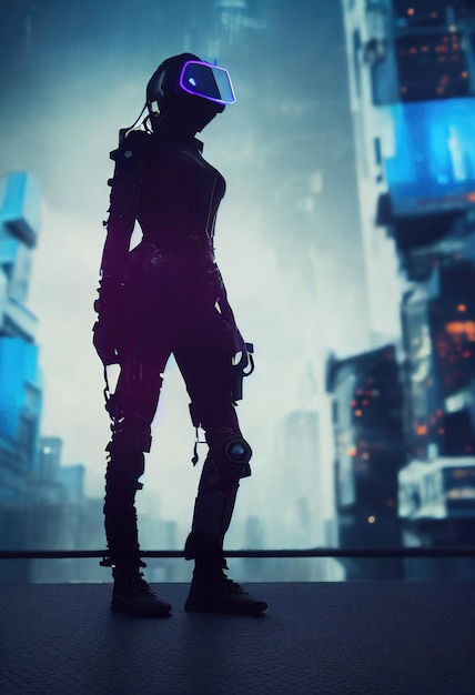 Portret wojownika scifi cyberpunk Hightech futurystyczny mężczyzna z przyszłości