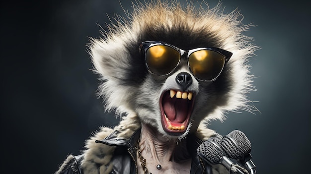 Portret zabawnej lemurskiej gwiazdy rockowej