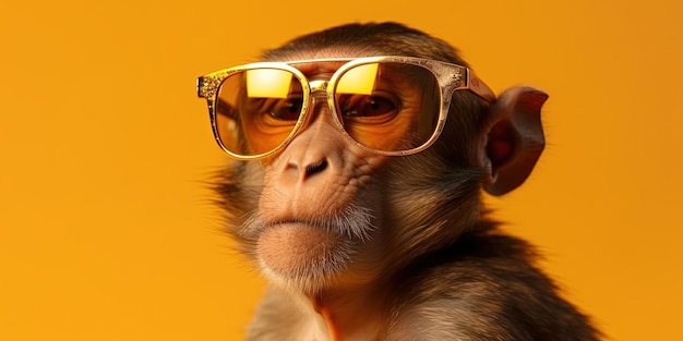 Portret zabawnej małpy w okularach przeciwsłonecznych wyizolowanych na jasnym tle Generative AI