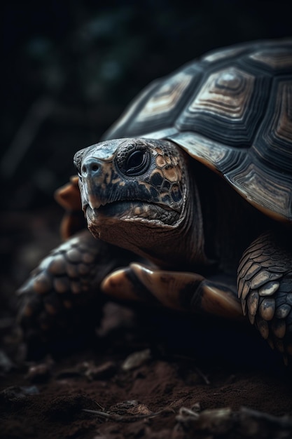 Portret żółwia Dramatyczna i kinowa fotografia oświetleniowa Generacyjna sztuczna inteligencja