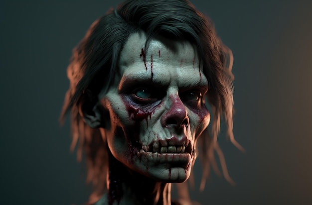 Portret zombie Przerażające ożywione zwłoki z przerażającym wyrazem twarzy Generative AI