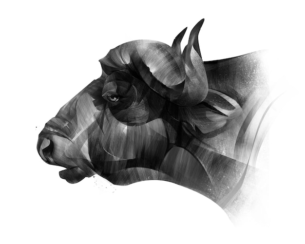 Zdjęcie portret zwierząt buffalo sztuki na białym tle