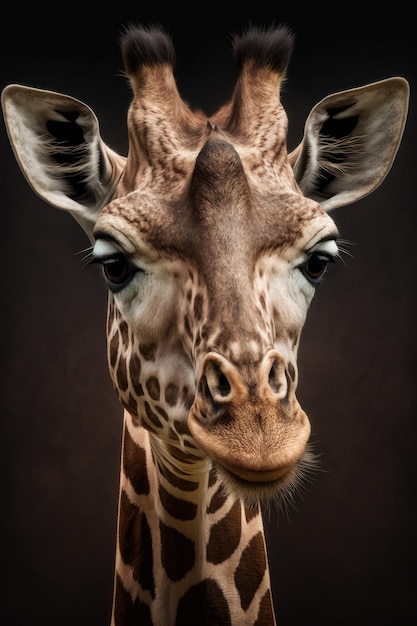 Portret żyrafy na ciemnym tle AI Generative