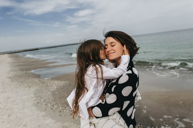 portrety mama i córka na plaży