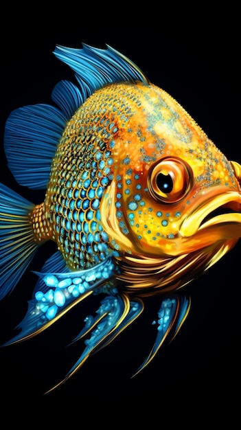 Zdjęcie portrety żółtej i niebieskiej ryby ai wygenerowane obrazy
