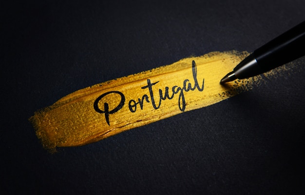Portugalia Handwriting tekst na złotym farby muśnięcia uderzeniu