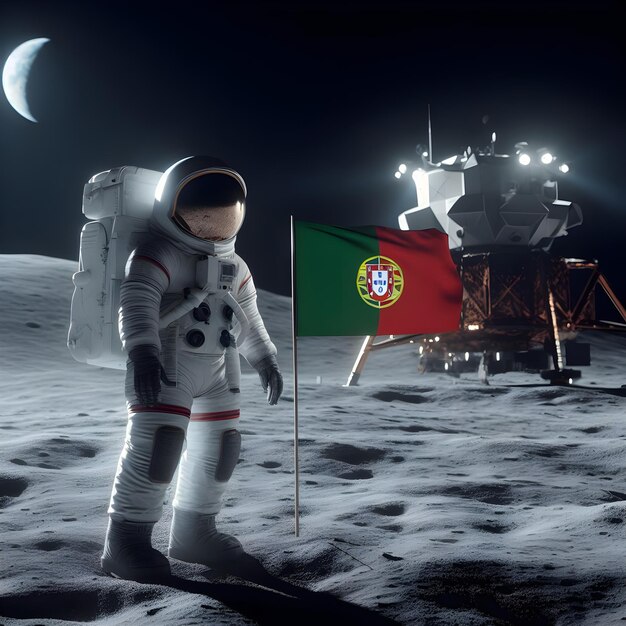 Portugalski astronauta z flagą na Księżycu