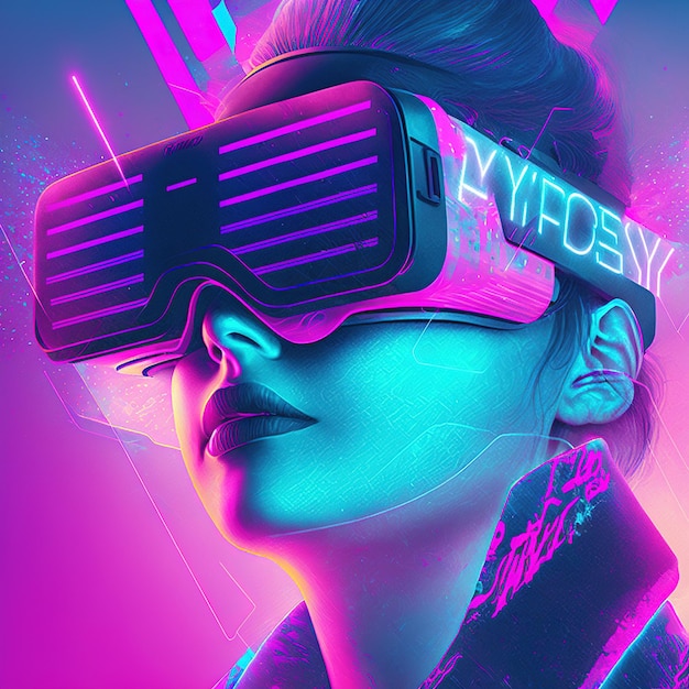 Porywający cyberpunk gamer dziewczyna portret w stylu retro z podwójną ekspozycją miasta