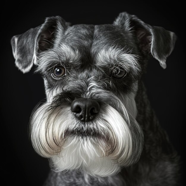 Zdjęcie porywający portret psa sznaucera miniaturowego na odosobnionym tle