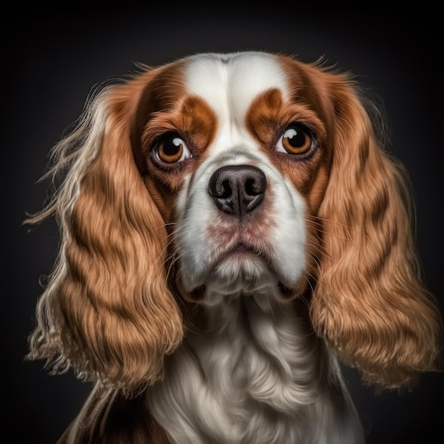 Porywający studio strzał z uroczym portretem psa Cavalier King Charles