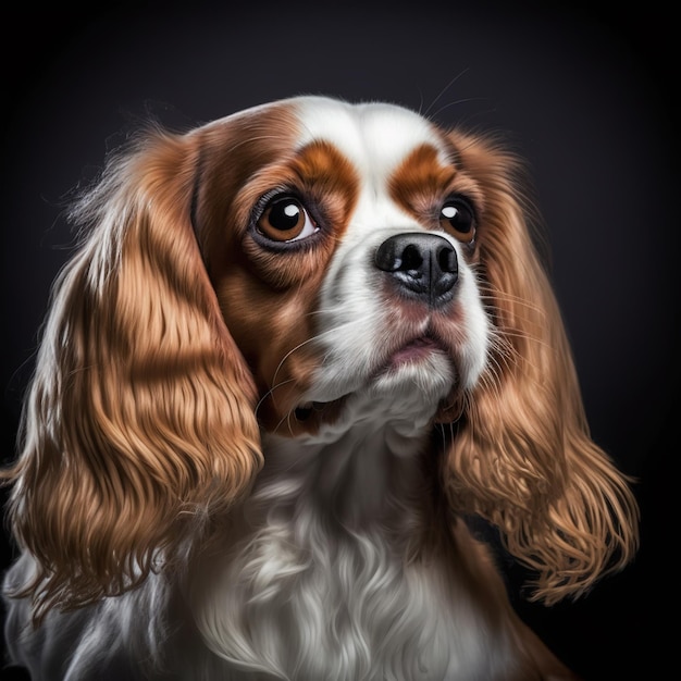 Porywający studio strzał z uroczym portretem psa Cavalier King Charles