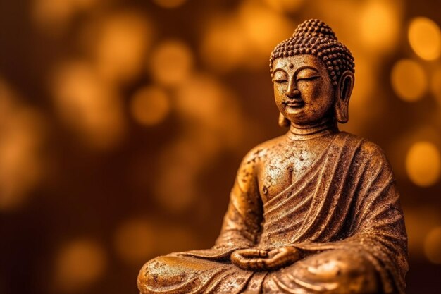 Zdjęcie posąg buddy siedzi na złotym tle.