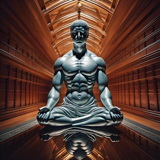 Posąg Buddy w drewnianym pokoju generatywny ai