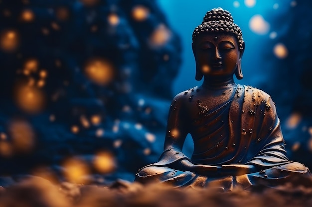 Posąg Buddy w świątynnej sieci neuronowej ai wygenerowany