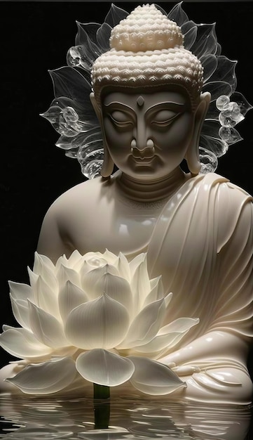 Zdjęcie posąg buddy z kwiatem lotosu